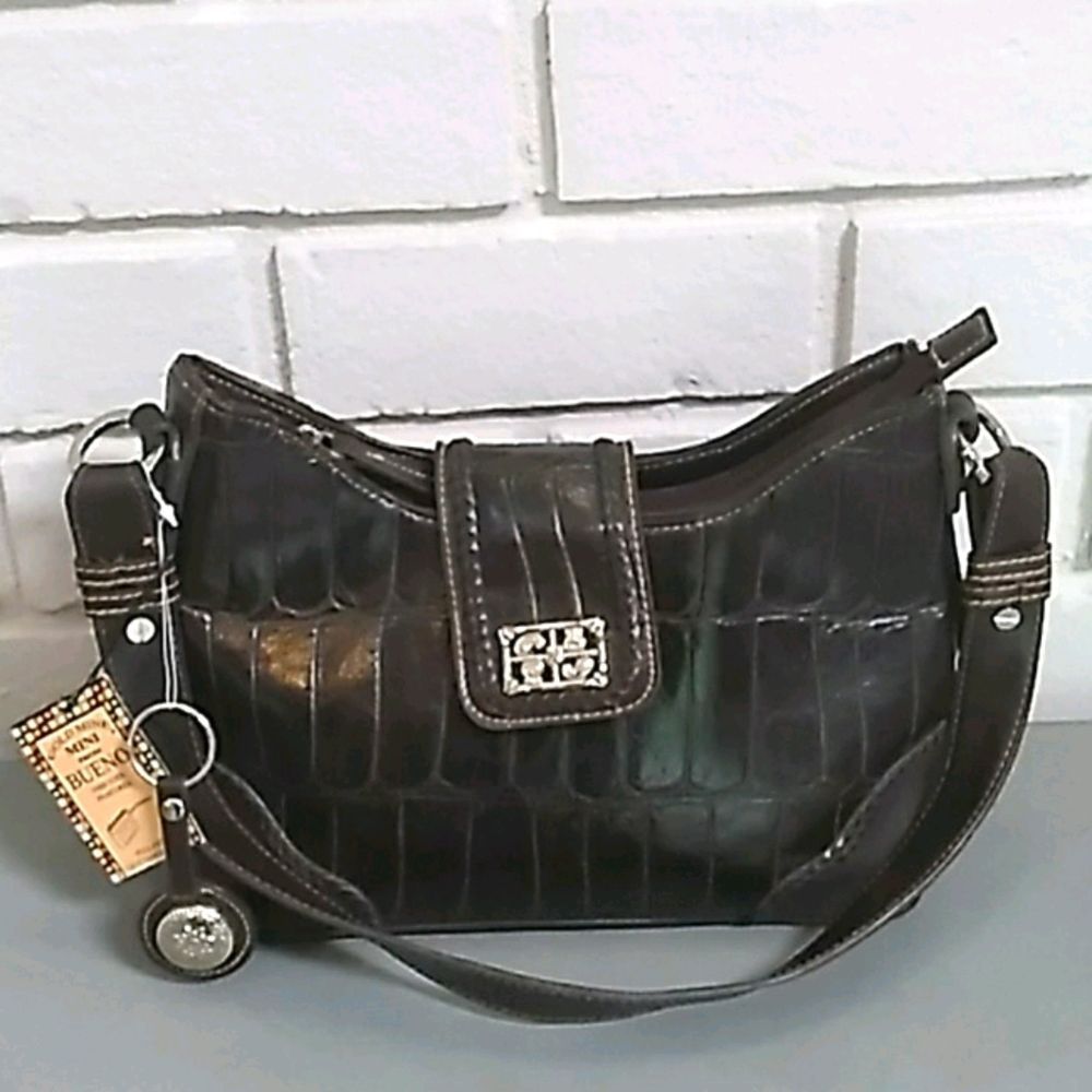 Bueno Brown Alligator Like Faux Leather Bag.